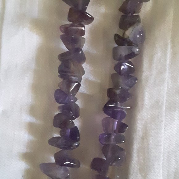 Amethyst Chips? Purple Silvertone Beads Agate Pendent? Necklace-read description - Picture 4 of 10